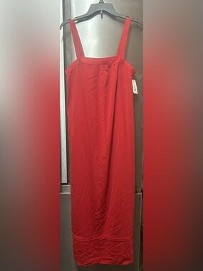Sleeveless Red Maxi Dress-Skirt with Square Neck PTP 17.5 back has stretch band